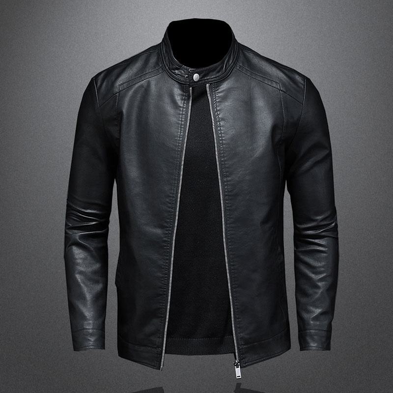 Men’s Classic Black Faux Leather Biker Jacket - Slim Fit, Casual & Stylish