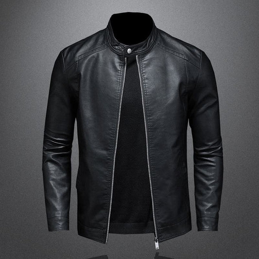 Men’s Classic Black Faux Leather Biker Jacket - Slim Fit, Casual & Stylish
