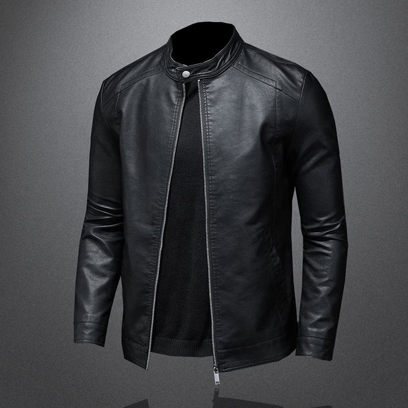 Men’s Classic Black Faux Leather Biker Jacket - Slim Fit, Casual & Stylish