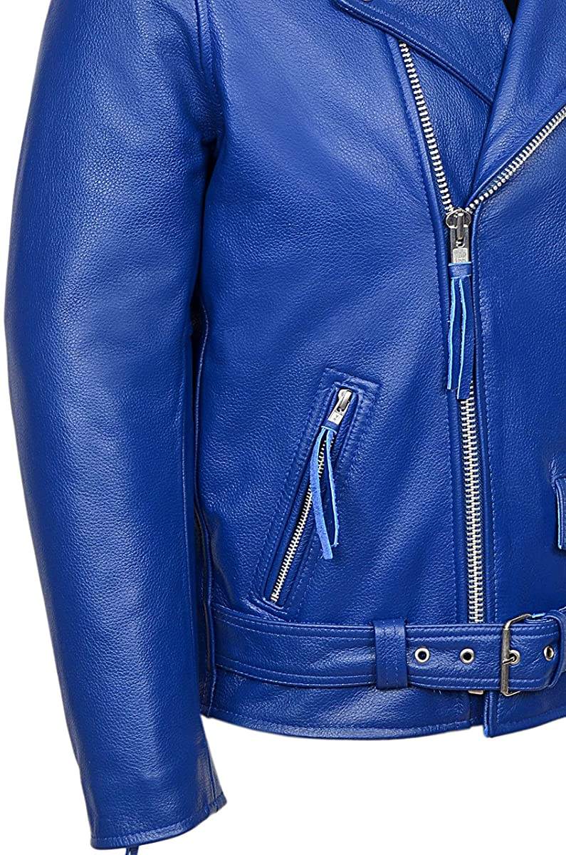 Men’s Royal Blue Genuine Leather Biker Jacket – Bold Streetwear with Belted Waist