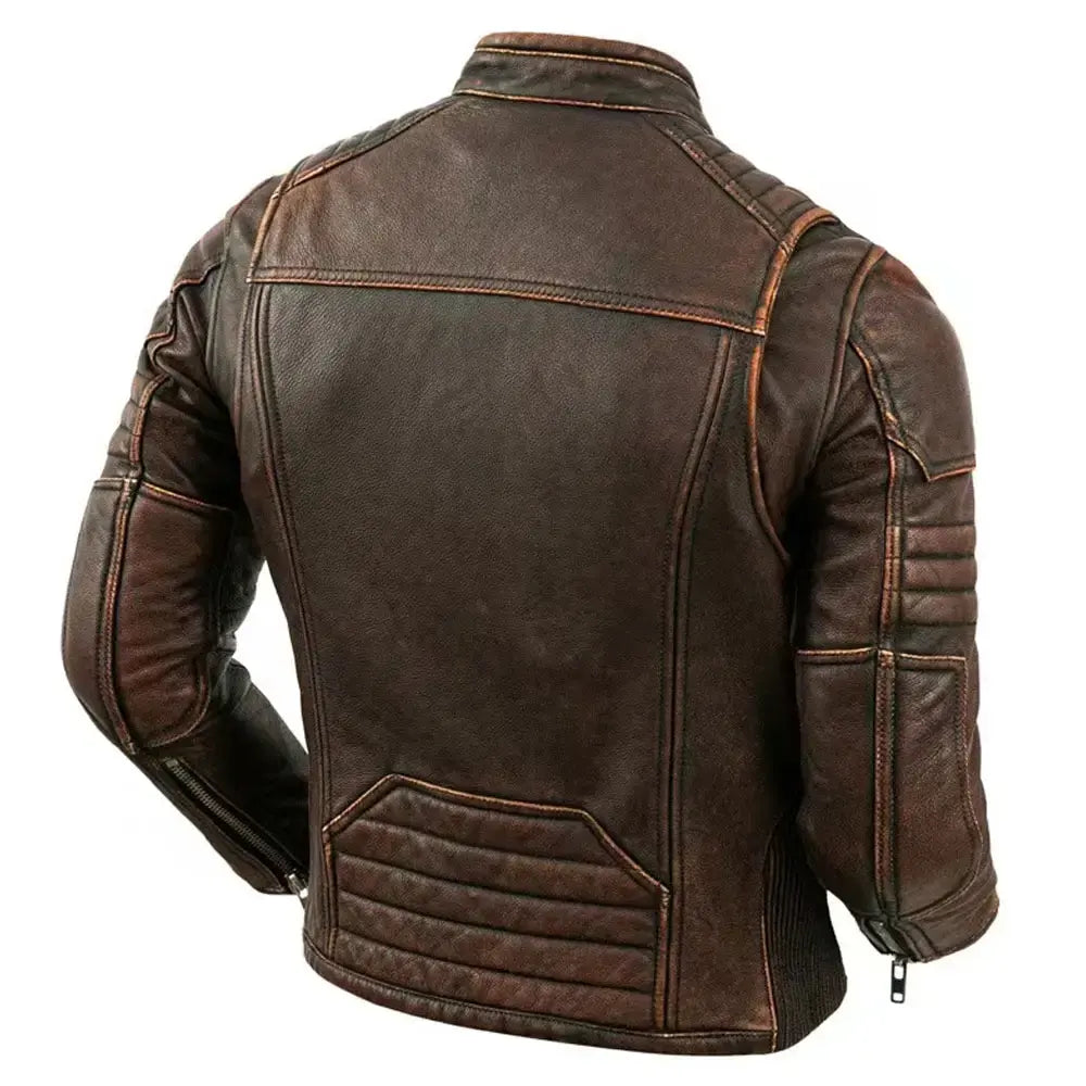 Men’s Distressed Brown Biker Leather Jacket – Slim Fit, Motorcycle Style