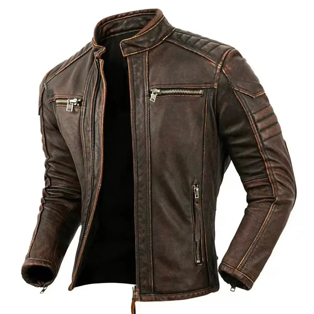 Solid Color Casual Wear Slim Fit Jacket Streetwear New Fashion Comfortable Men Leather Jacket