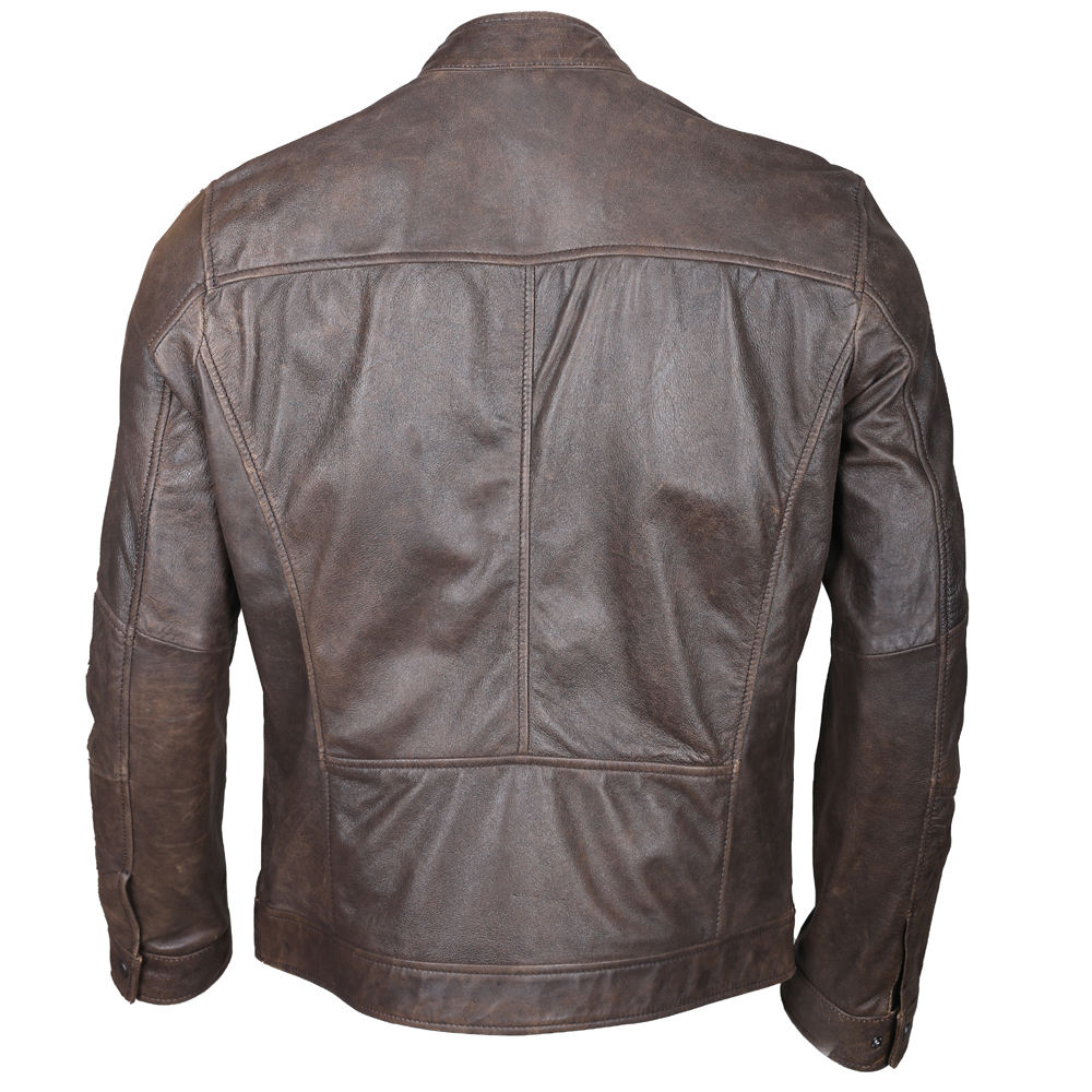 Men’s Classic Brown Cafe Racer Leather Jacket – Minimalist Motorcycle Style