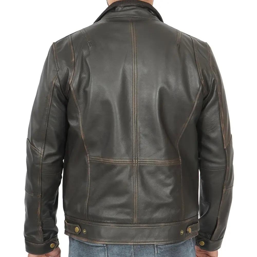Men's Brown Genuine Leather Bomber Jacket