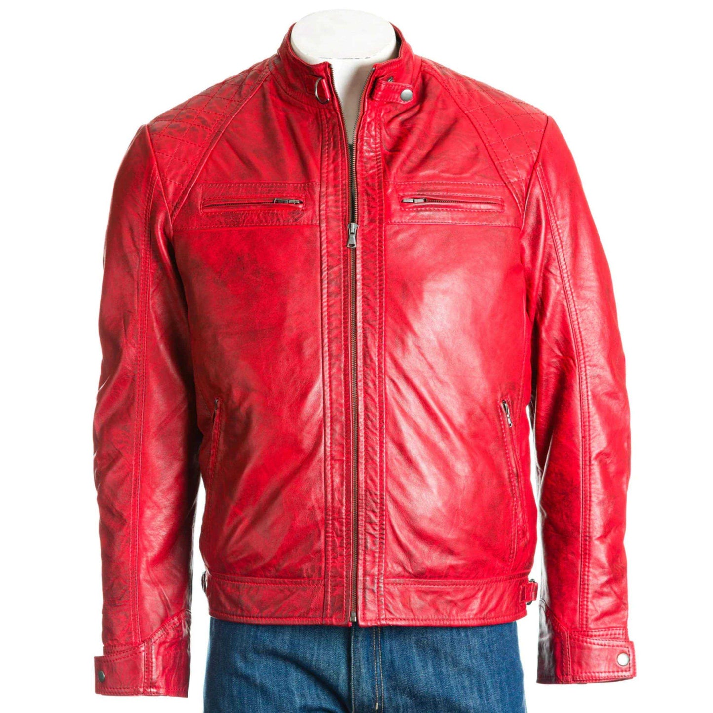 Men's Classic Red Leather Biker Jacket – Premium Lambskin
