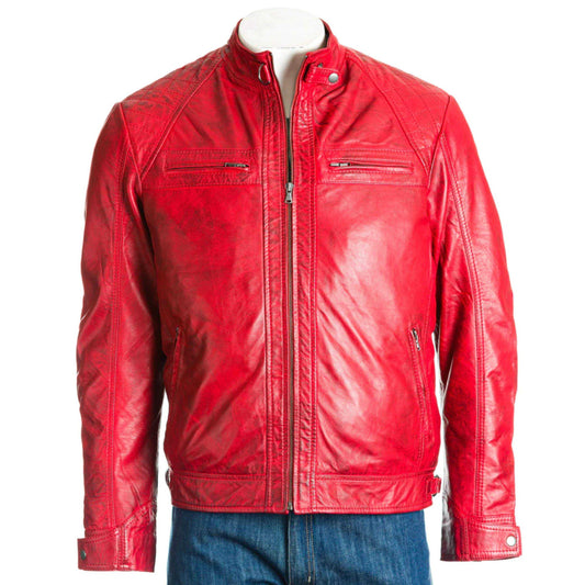 Men's Classic Red Leather Biker Jacket – Premium Lambskin