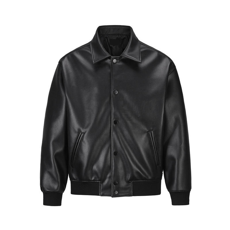Men's Classic Black Faux Leather Bomber Jacket