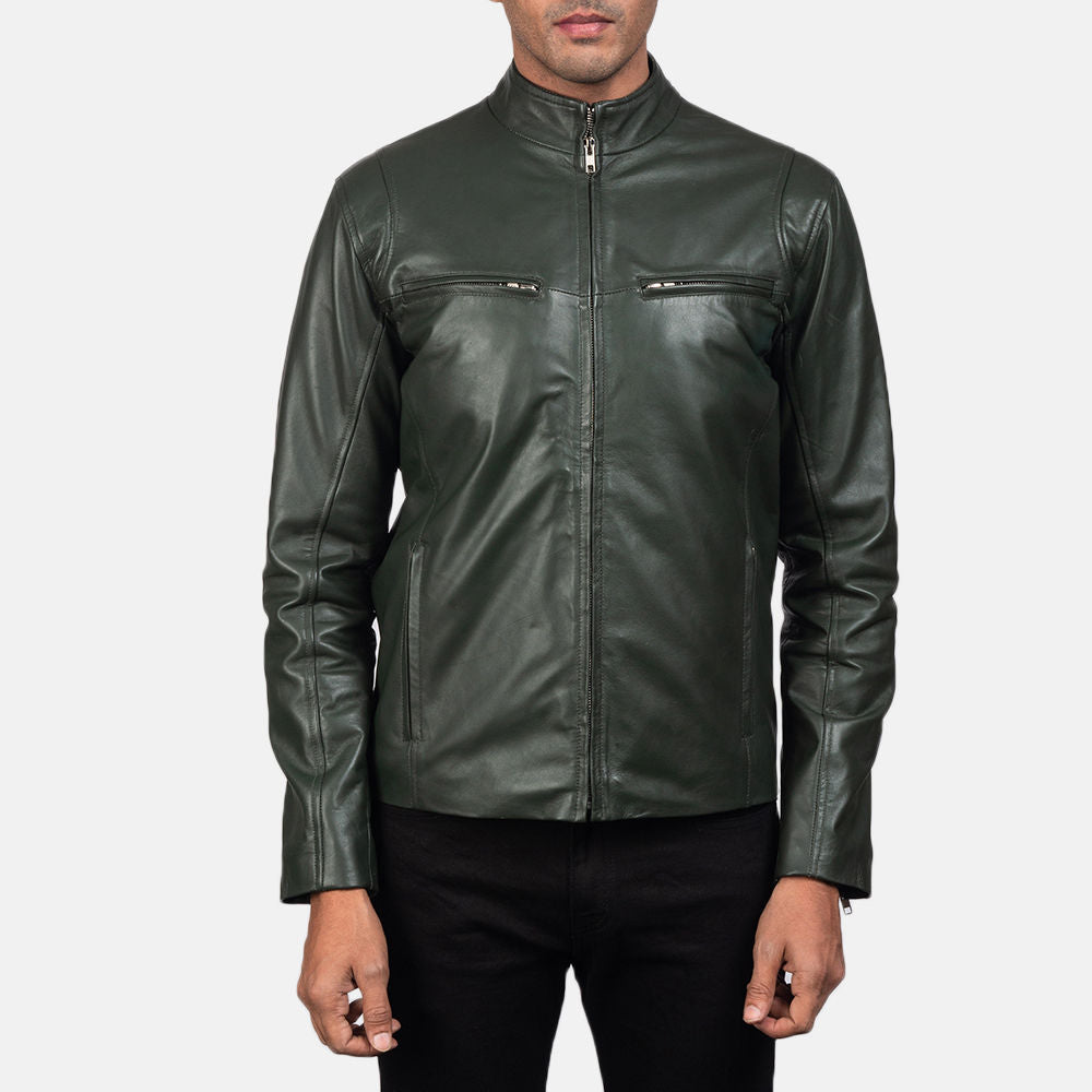 Men’s Premium Green Leather Jacket – Stylish & Modern Fit