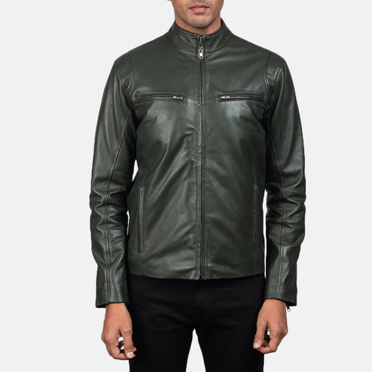 Men’s Premium Green Leather Jacket – Stylish & Modern Fit