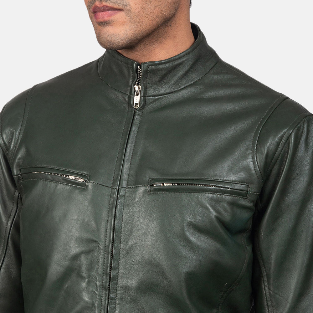 Men’s Premium Green Leather Jacket – Stylish & Modern Fit