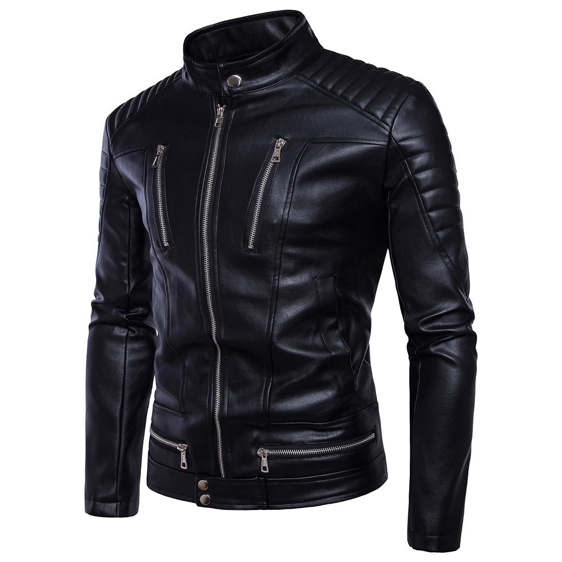 Men’s Black Slim Fit Biker Leather Jacket