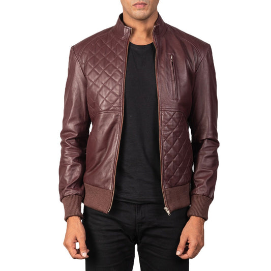 Quilted Bomber Leather Jacket for Men