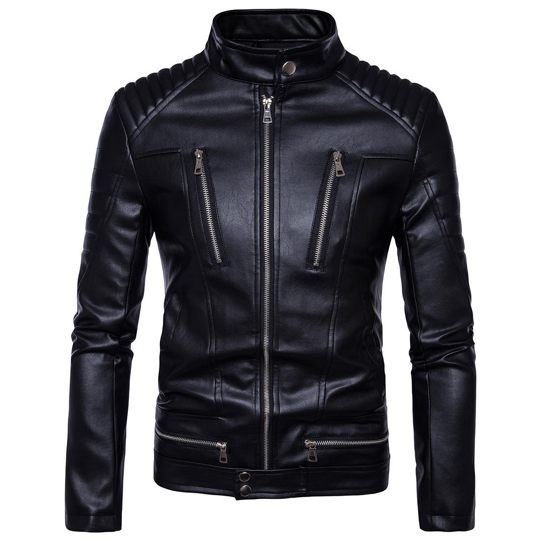 Men’s Black Slim Fit Biker Leather Jacket