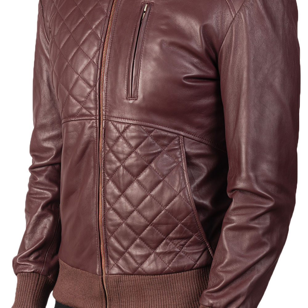 Quilted Bomber Leather Jacket for Men