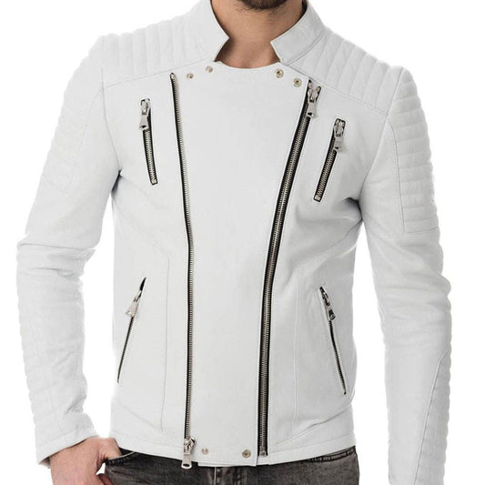 Men's White Biker Leather Jacket – Stylish & Sleek Design