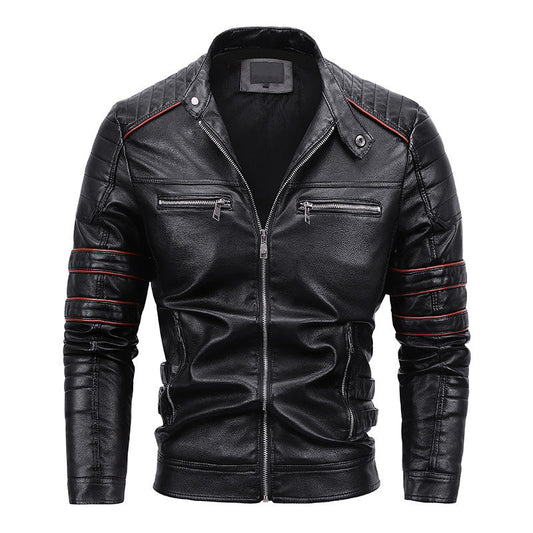 Men’s Black Leather Biker Jacket – Slim Fit Moto Style