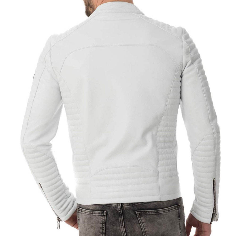 Men's White Biker Leather Jacket – Stylish & Sleek Design