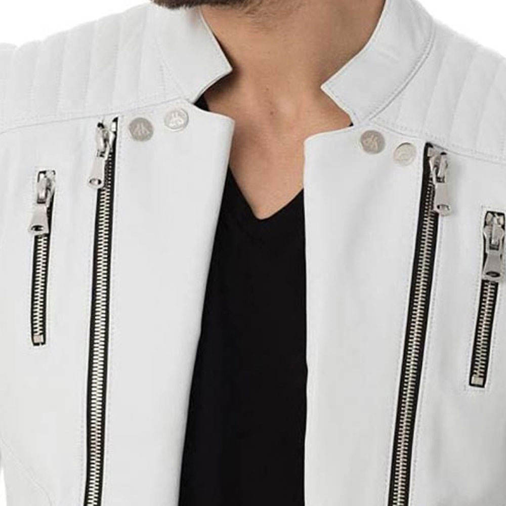 Men's White Biker Leather Jacket – Stylish & Sleek Design