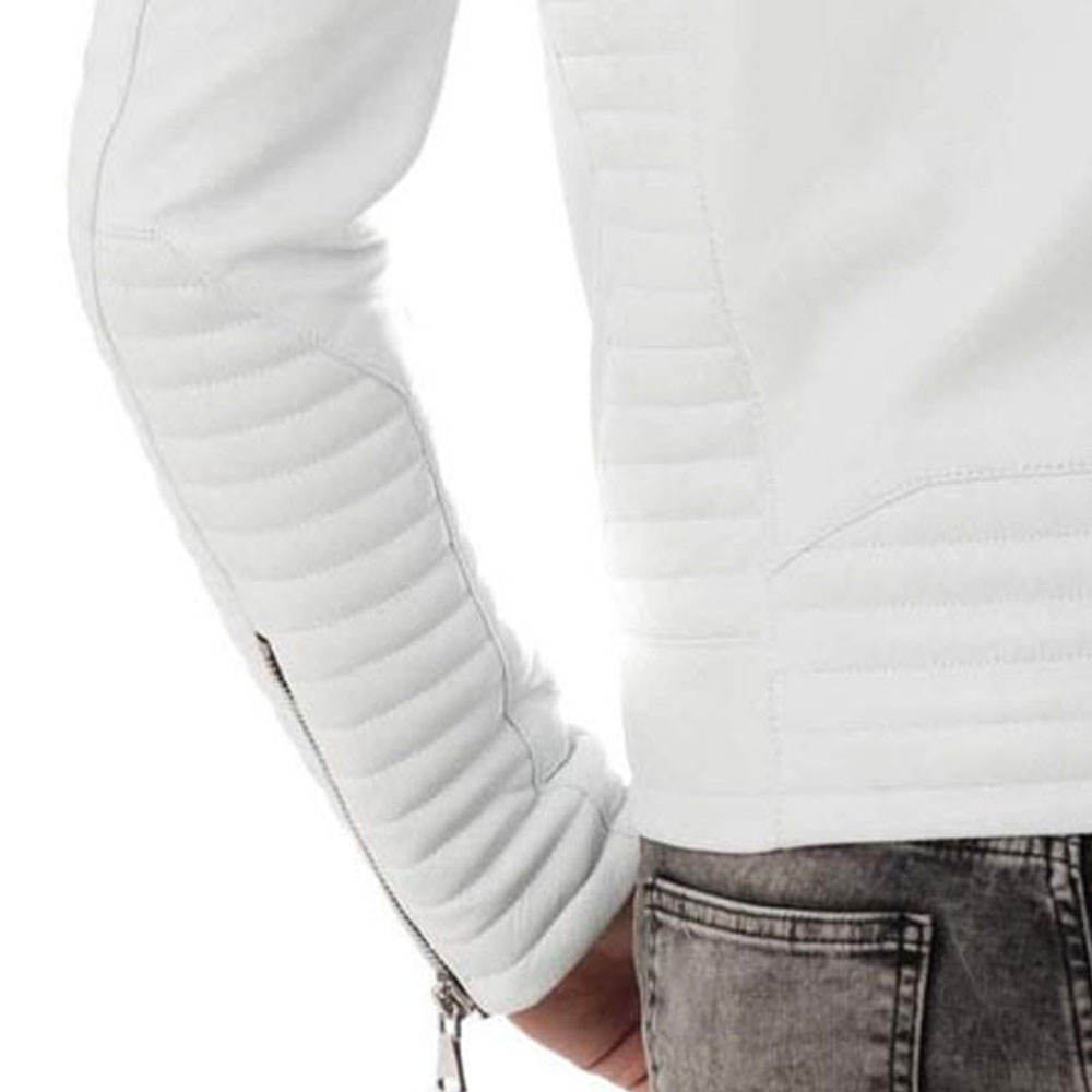 Men's White Biker Leather Jacket – Stylish & Sleek Design