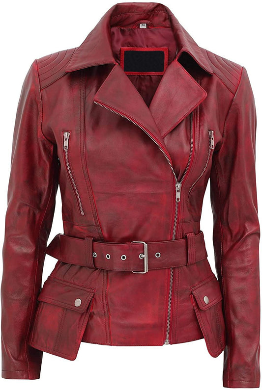 Women's Belted Faux Leather Moto Jacket
