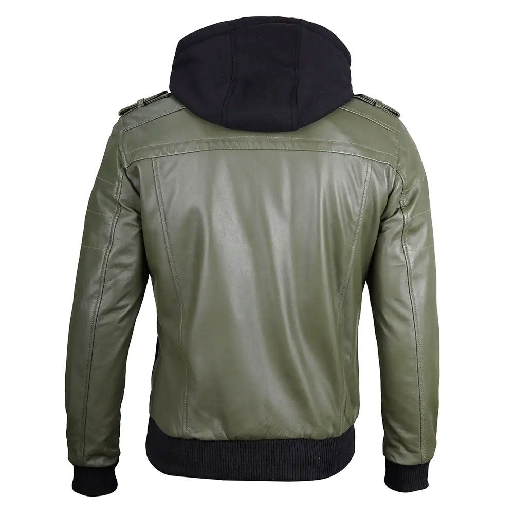 Men's Hooded Leather Bomber Jacket