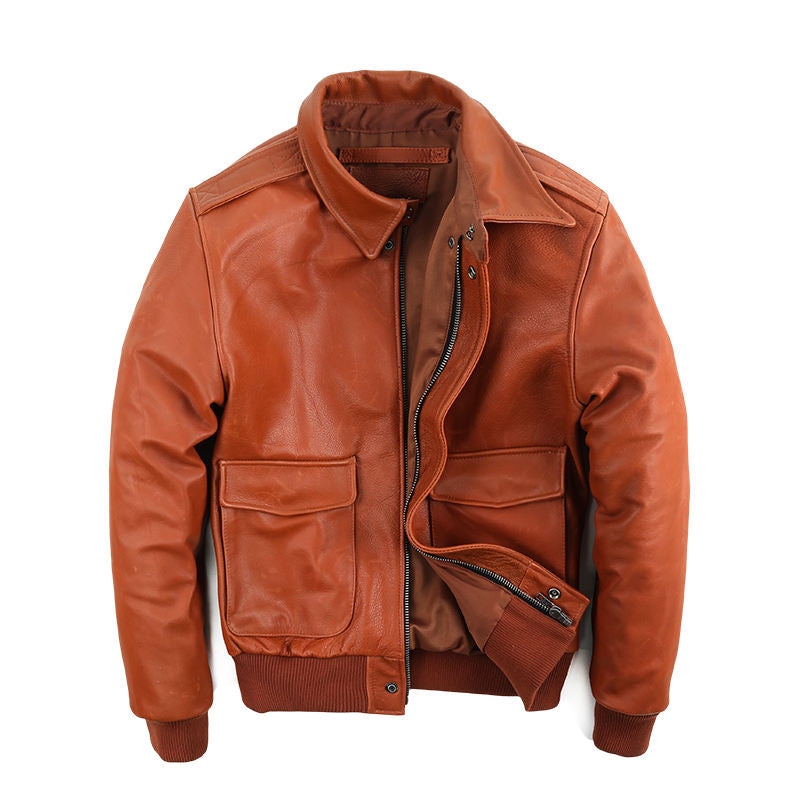 Men’s Classic Brown Leather Bomber Jacket – Aviator Style
