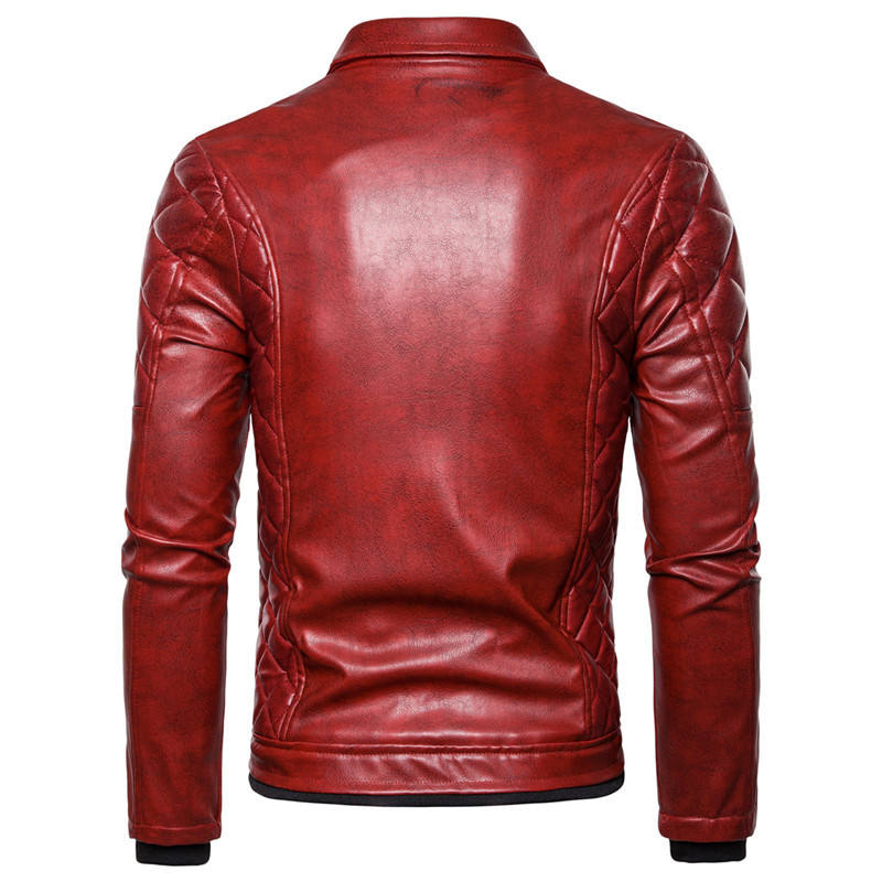 Men's Red Leather Jacket with Black Fur Collar