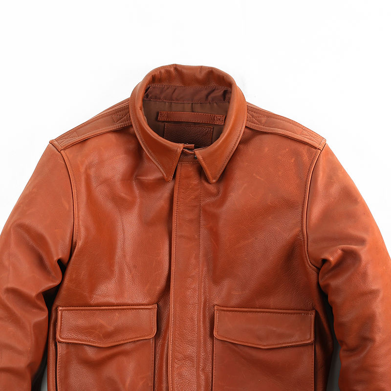 Men’s Classic Brown Leather Bomber Jacket – Aviator Style