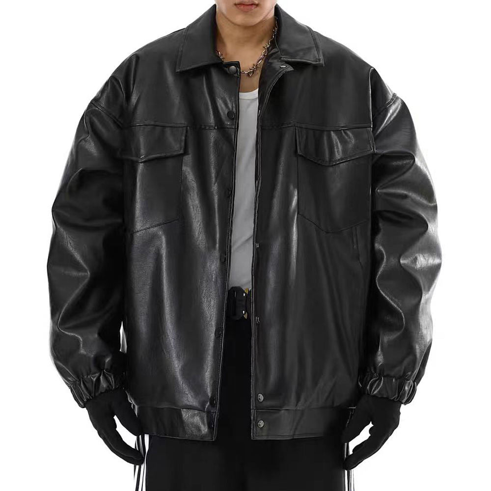 Oversized Black Faux Leather Jacket – Streetwear Edition