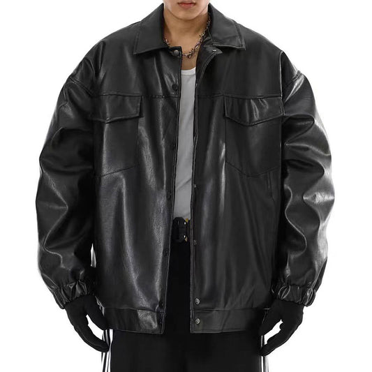 Oversized Black Faux Leather Jacket – Streetwear Edition