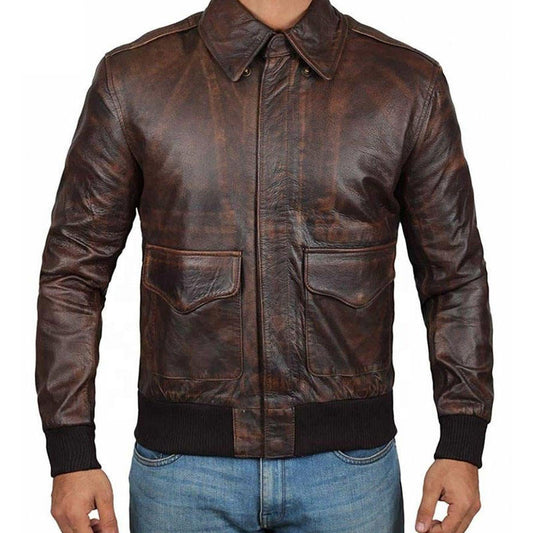 Brown Leather Bomber Jacket