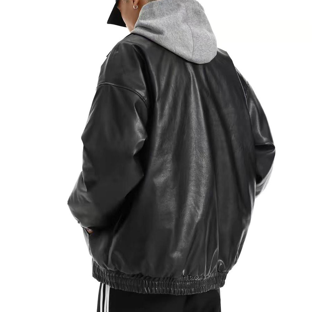 Oversized Black Faux Leather Jacket – Streetwear Edition