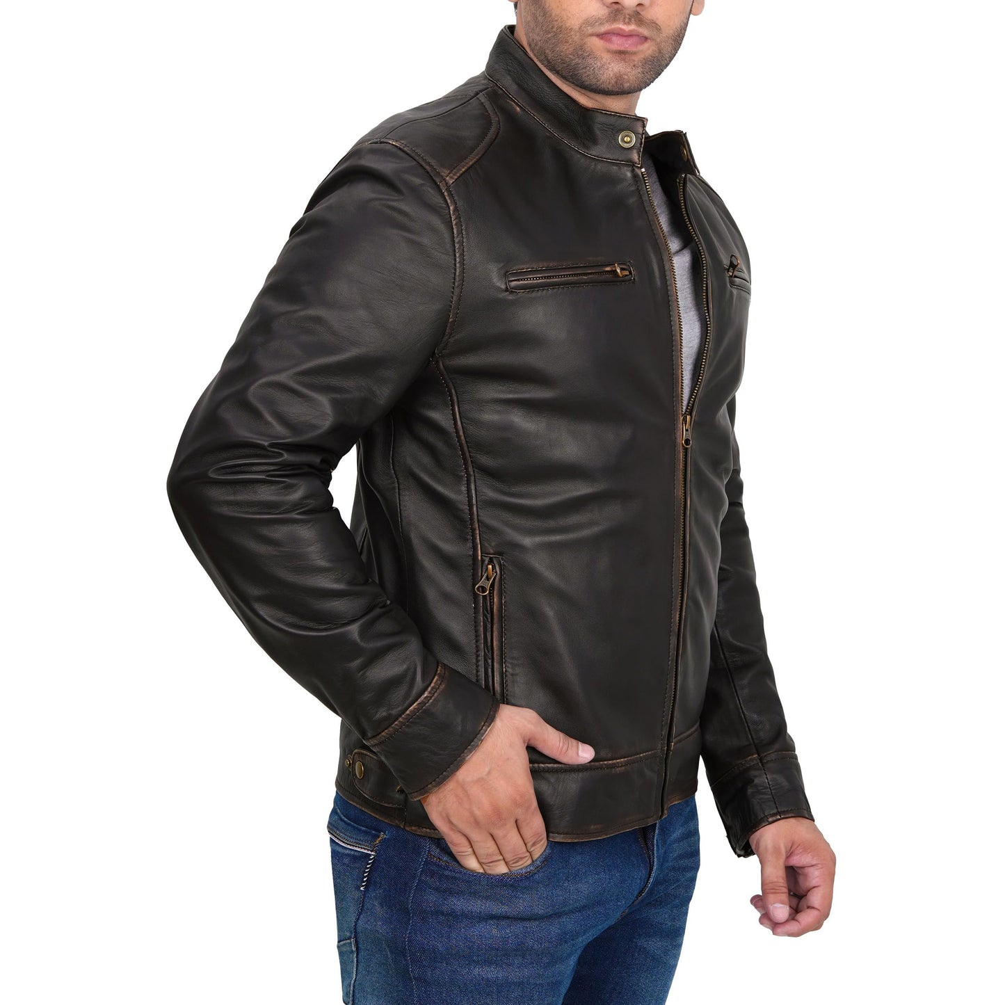 Men's Premium Leather Biker Jacket – Trendy & Durable