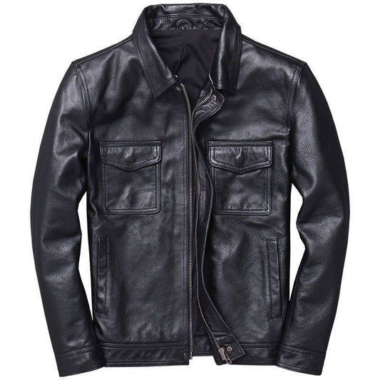 Classic Black Genuine Leather Jacket – Timeless Street & Casual Style
