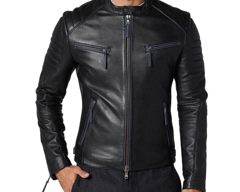 Men's Premium Black Leather Jacket – Racer Style with Stylish Zip Details
