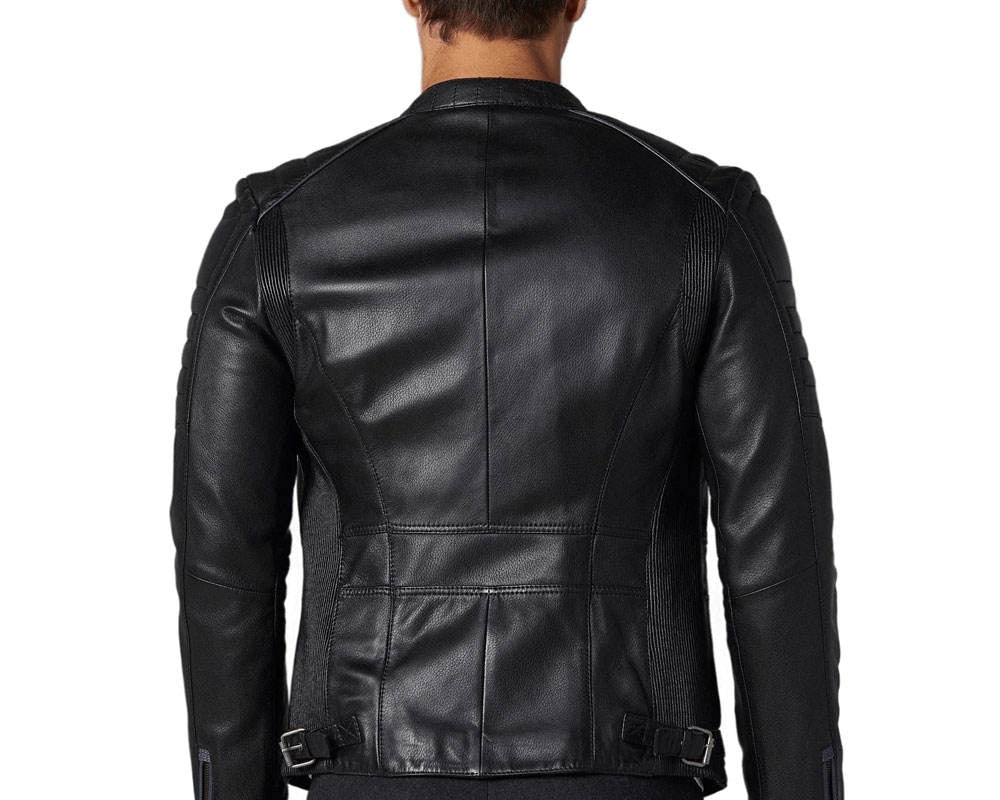 Men's Premium Black Leather Jacket – Racer Style with Stylish Zip Details