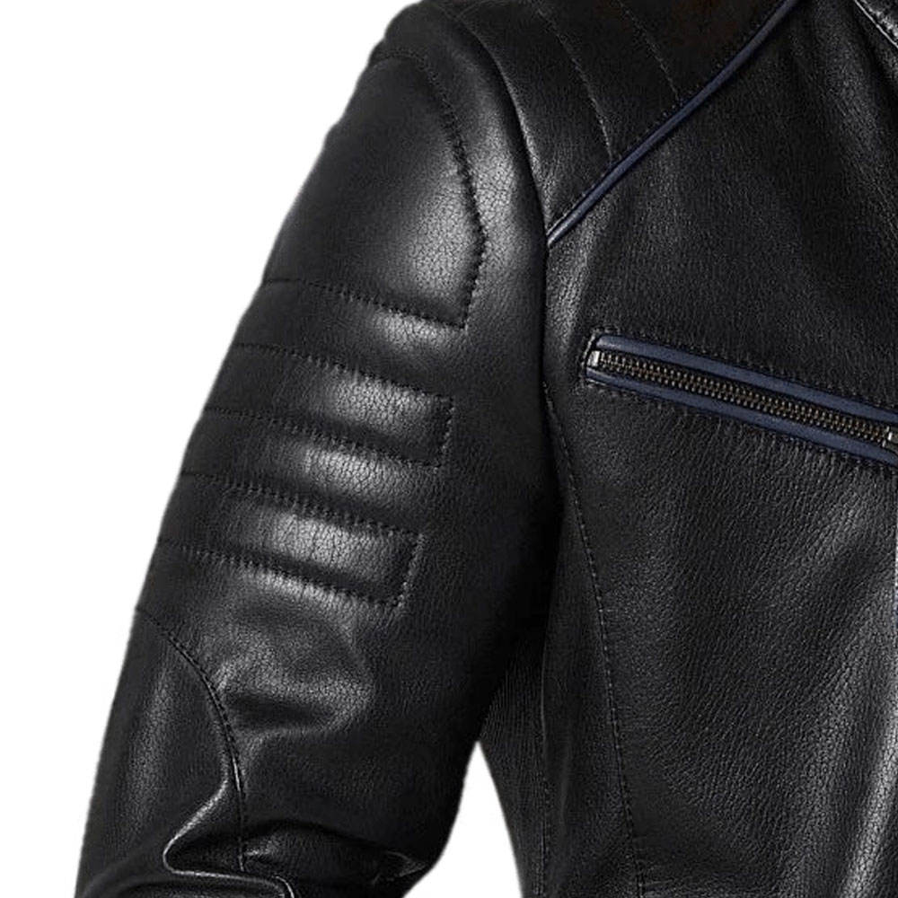 Men's Premium Black Leather Jacket – Racer Style with Stylish Zip Details