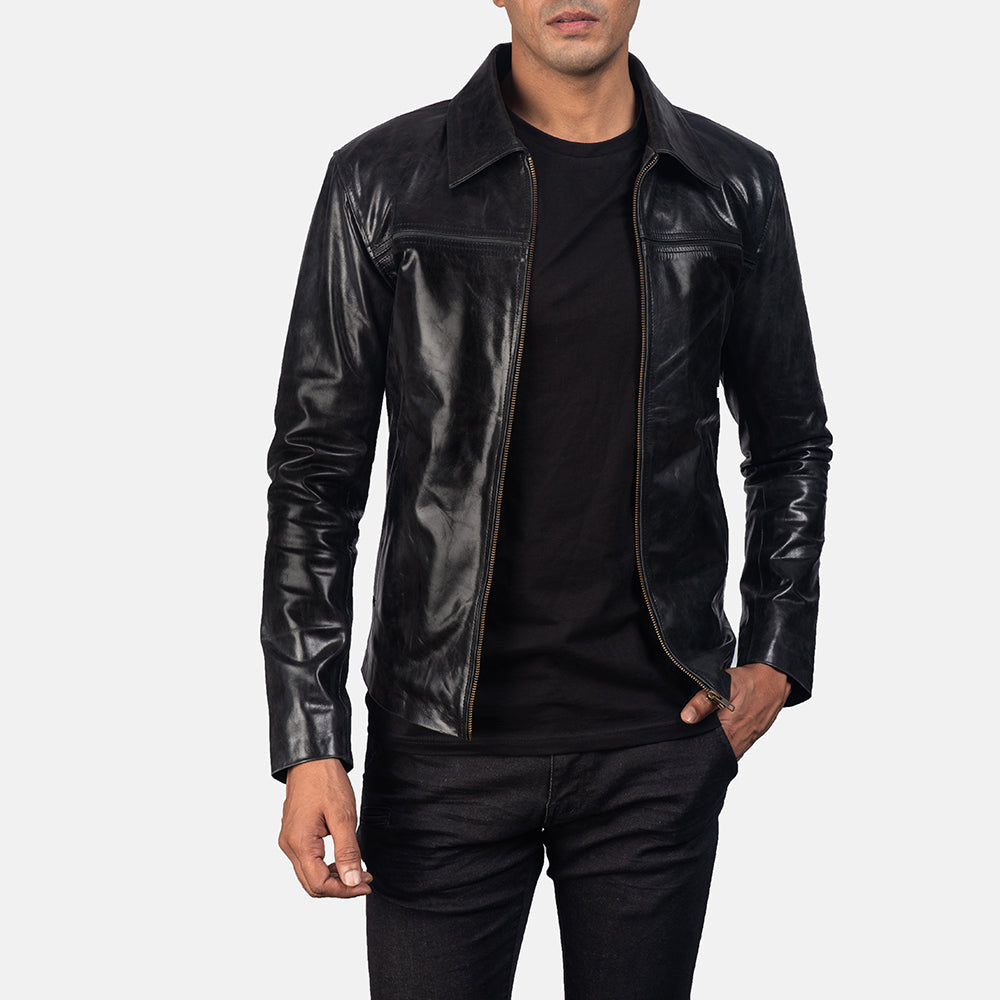 RIDIX Men's Leather Jacket Slim Fit Mystical Black Business Lapel Coat Casual Party
