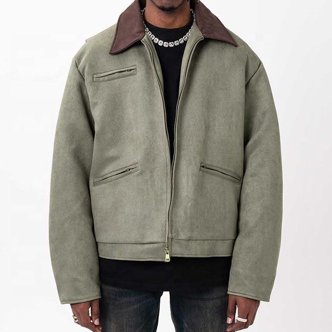 Men's Two-Tone Suede Bomber Jacket - Casual Urban Style