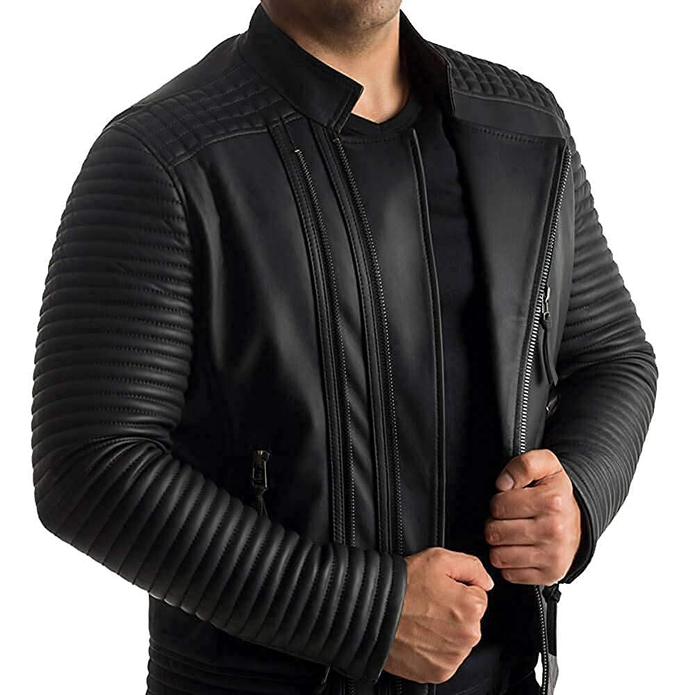 Men's Black Leather Quilted Motorcycle Jacket