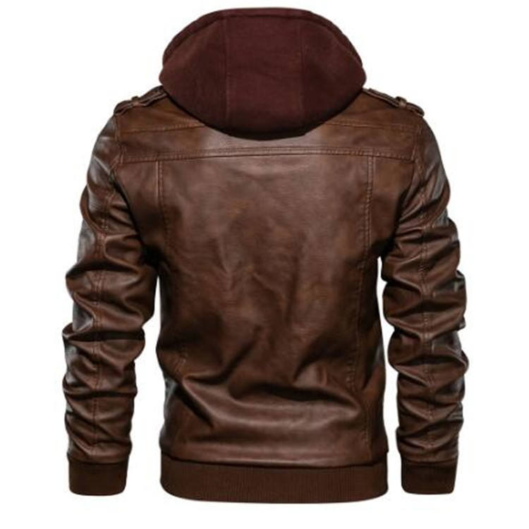 Men’s Brown Faux Leather Jacket with Hood – Casual & Stylish Outerwear