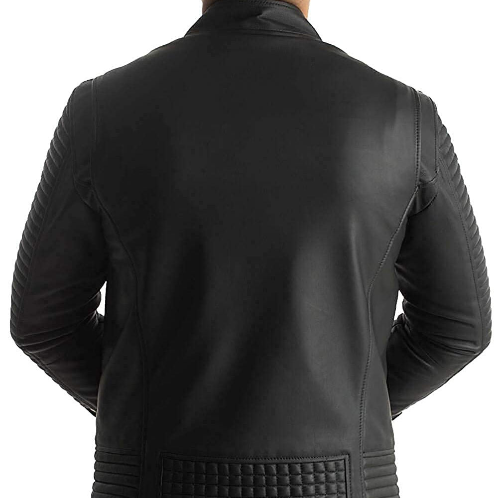 Men's Black Leather Quilted Motorcycle Jacket
