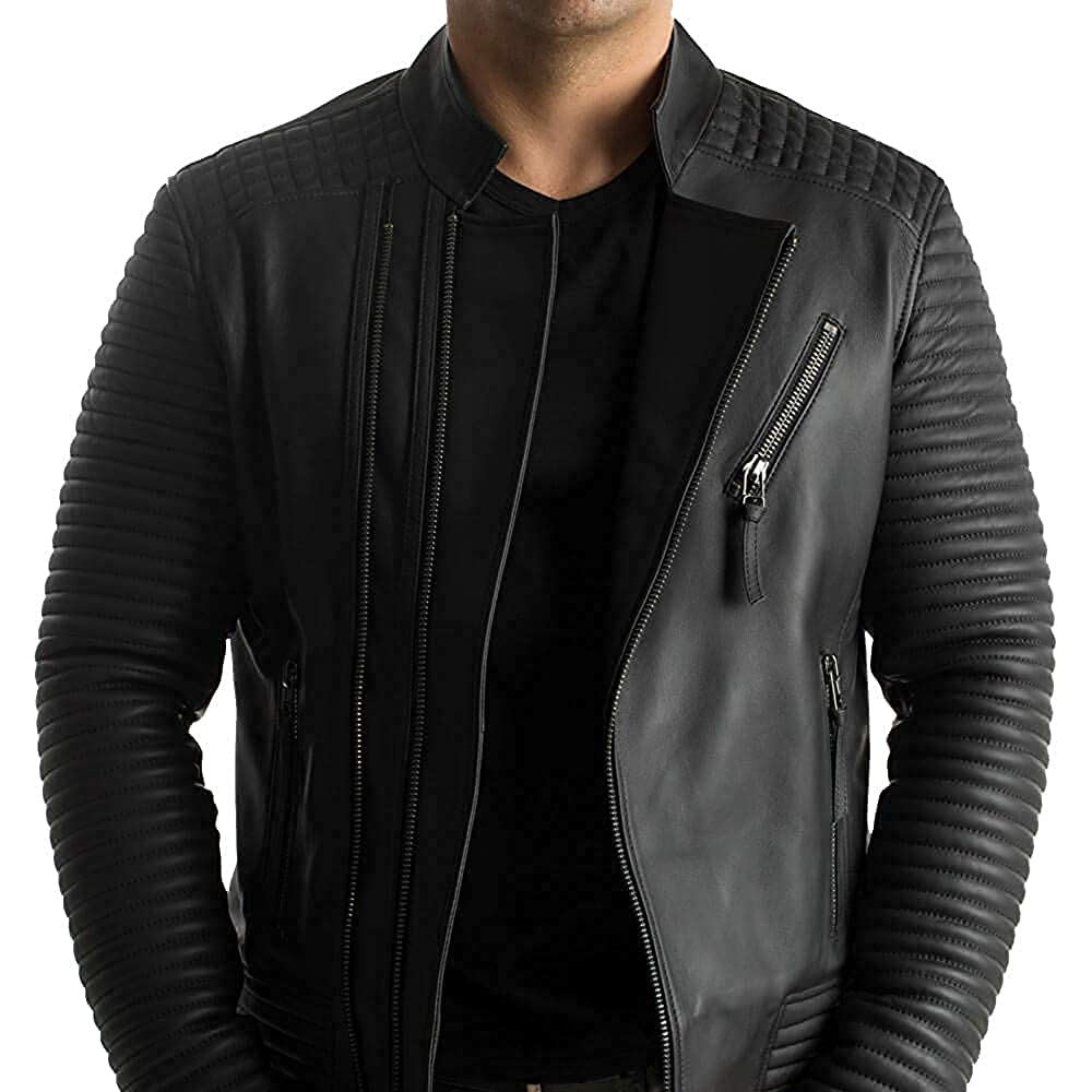 Men's Black Leather Quilted Motorcycle Jacket