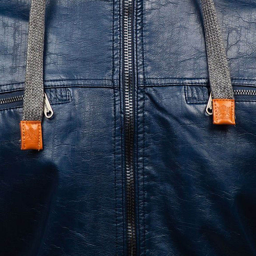 Men's Blue Faux Leather Moto Jacket with Hood – Urban Street Style