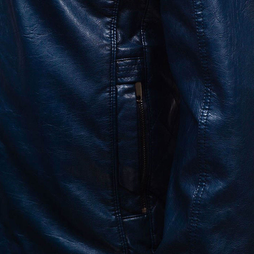 Men's Blue Faux Leather Moto Jacket with Hood – Urban Street Style