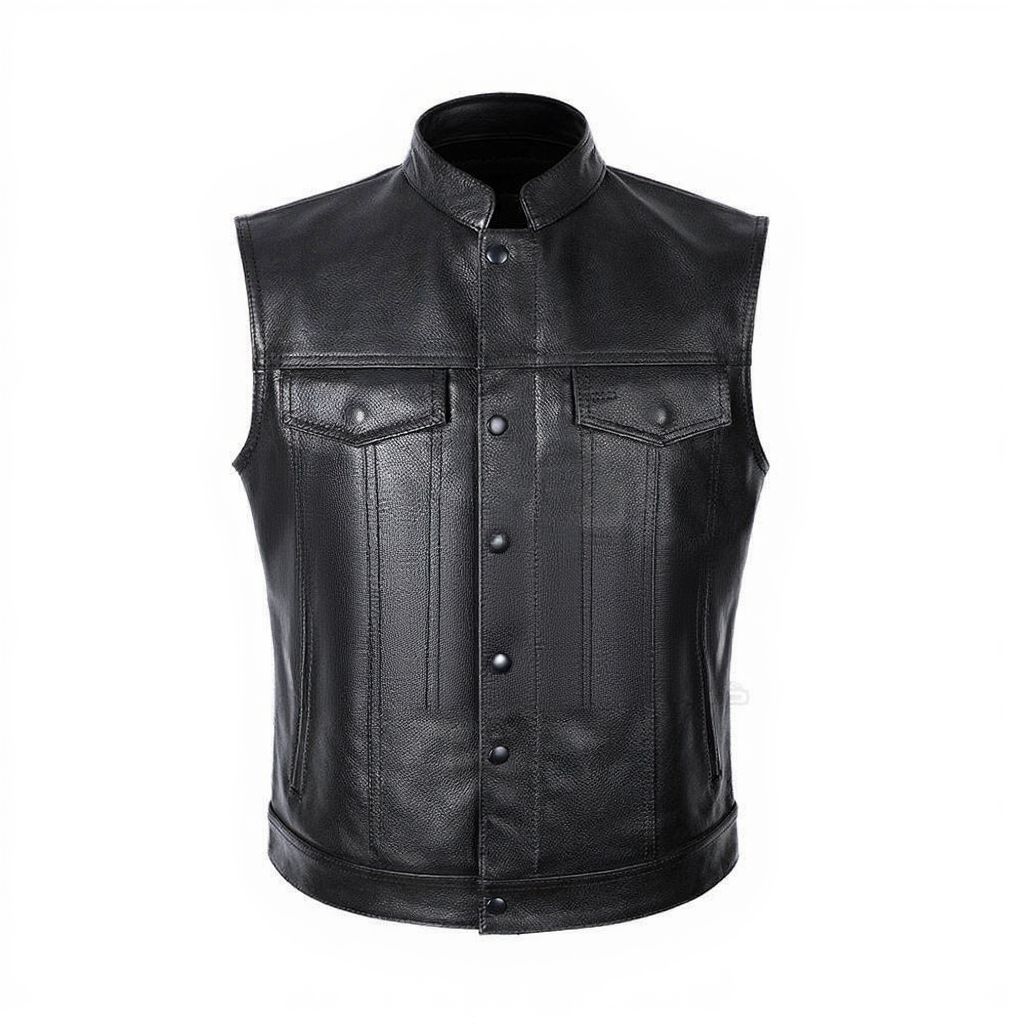Men's Premium Black Leather Motorcycle Vest – Stylish & Durable Biker Gear