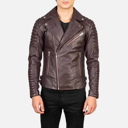 Classic Brown Leather Moto Jacket