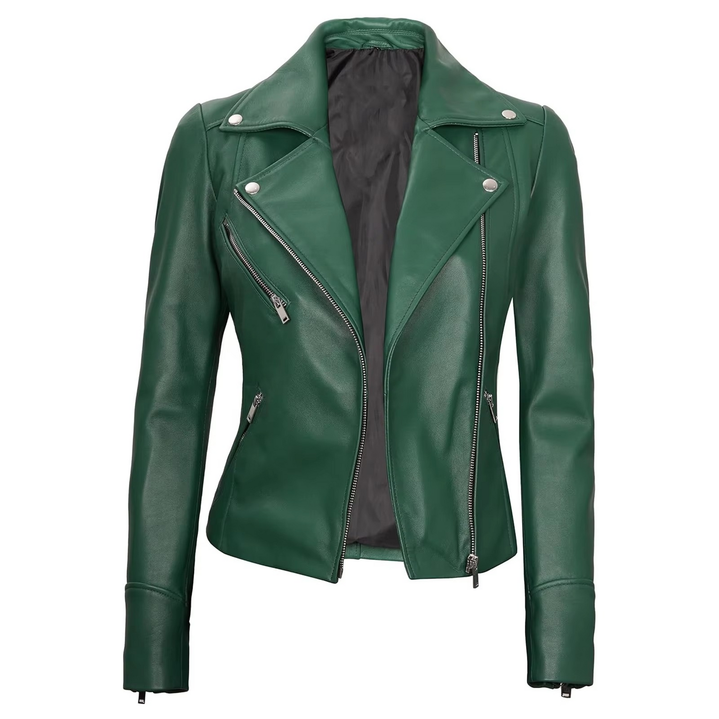 Women's Green Faux Leather Biker Jacket