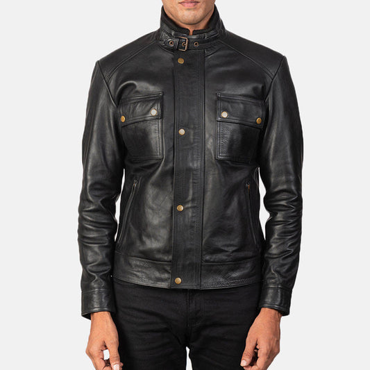 Men’s Classic Black Leather Jacket – Moto Style