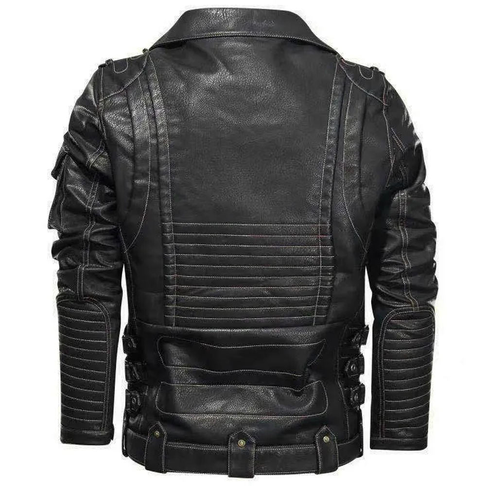 Premium Black Leather Biker Jacket with Zipper Details